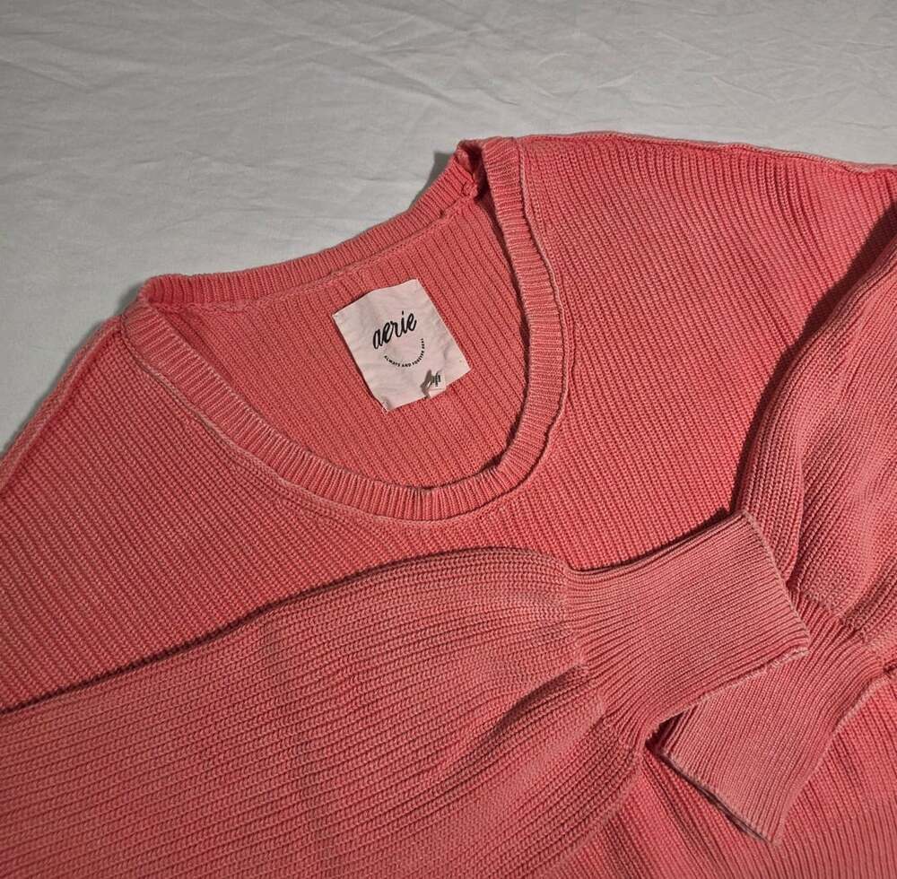 Aerie Sweater Size XL Pink Ribbed Cotton Pullover Long Sleeve